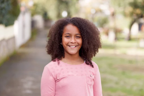 Sorrindo Bonito Menina Afro Americana Posando Parque — Fotografia de Stock