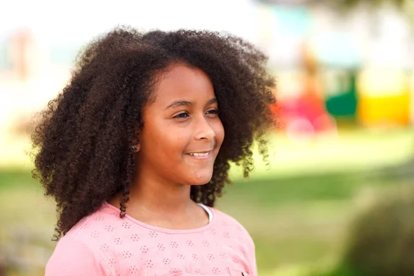Lächelnd Süße Afrikanische Amerikanische Mädchen Posiert Park — Stockfoto