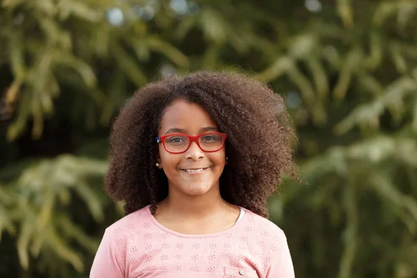 Χαμογελώντας Χαριτωμένο Αφρικανική Αμερικανική Κορίτσι Γυαλιά Ποζάρει Στο Πάρκο — Φωτογραφία Αρχείου
