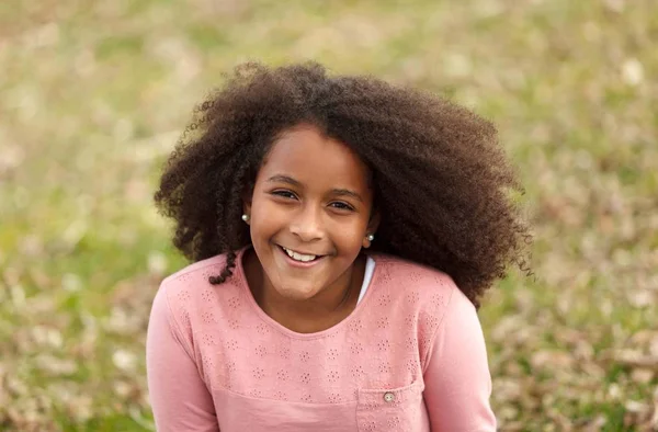 Sorrindo Bonito Menina Afro Americana Posando Parque — Fotografia de Stock