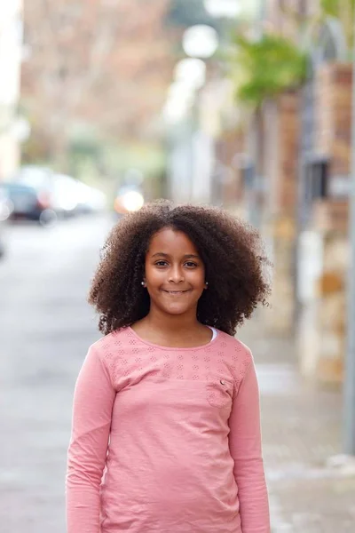 Cute African American Girl Smiling Street — Stock Photo, Image