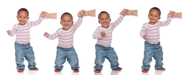 Funny Happy African Baby Learning Walk Isolated White Background — Stock Photo, Image