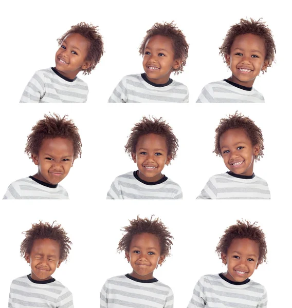 有趣和快乐的非洲小男孩被孤立的白色背景 — 图库照片