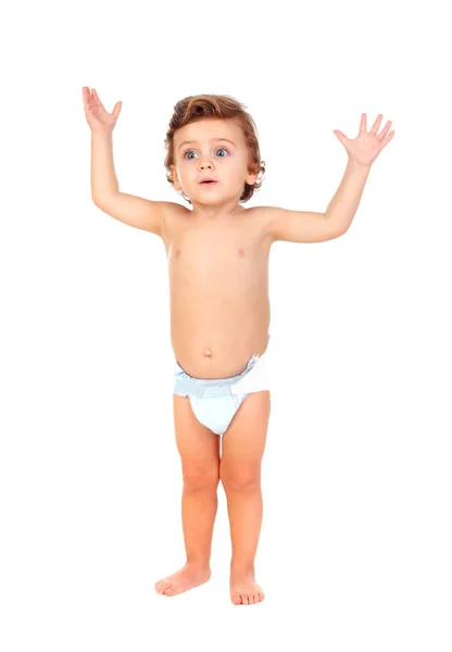 Adorable Bebé Niño Con Pañal Aislado Sobre Fondo Blanco —  Fotos de Stock