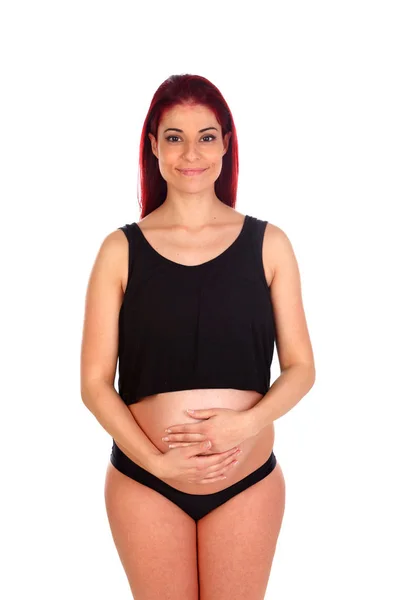 Mujer Embarazada Joven Aislada Sobre Fondo Blanco —  Fotos de Stock