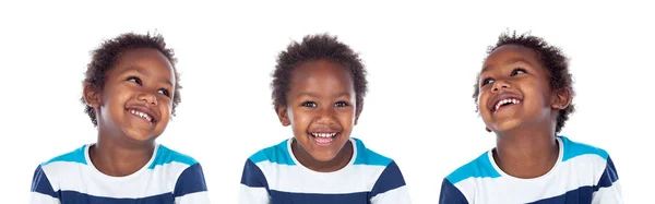 有趣和快乐的非洲小男孩被孤立的白色背景 — 图库照片