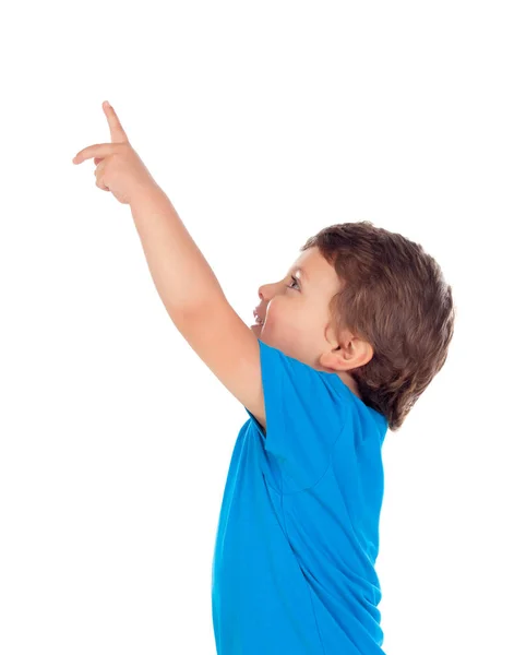 Entzückend Lächelnder Kleiner Junge Blauem Shirt Isoliert Über Weißem Hintergrund — Stockfoto