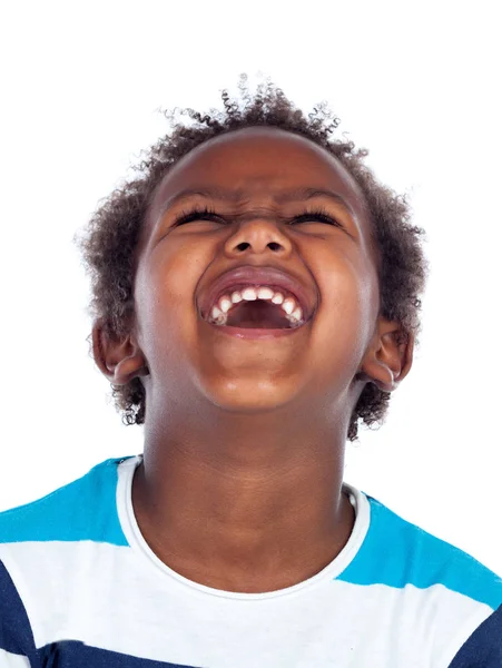 Engraçado Feliz Menino Africano Isolado Fundo Branco — Fotografia de Stock