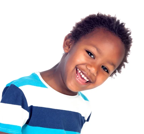 Śmieszne Szczęśliwy African Chłopiec Białym Tle Białym Tle — Zdjęcie stockowe