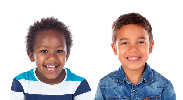 Porträt Von Zwei Schönen Kleinen Jungen Isoliert Auf Weißem Hintergrund — Stockfoto