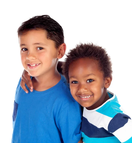 Portrait Deux Beaux Petits Garçons Isolés Sur Fond Blanc — Photo