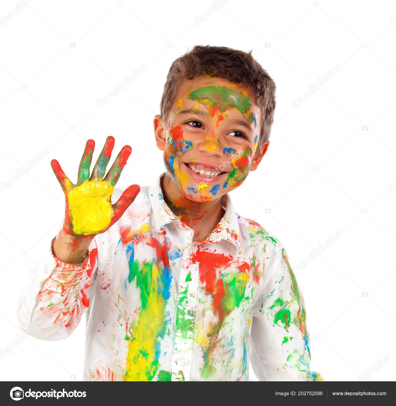 Funny African Boy Face Hand Covered Paint Isolated White Background Stock Photo by ©Gelpi 202752096