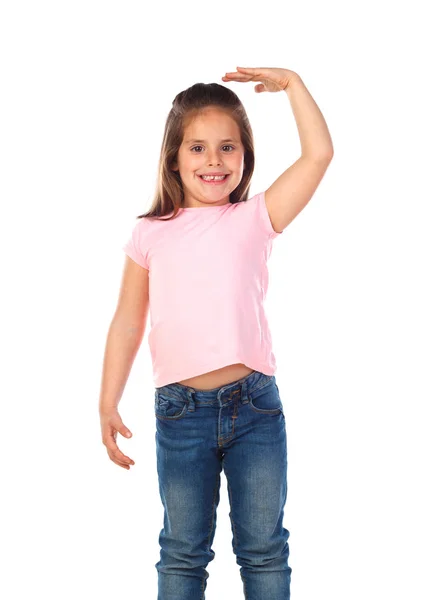 Mutlu Küçük Kız Poz Beyaz Arka Plan Üzerinde Izole — Stok fotoğraf