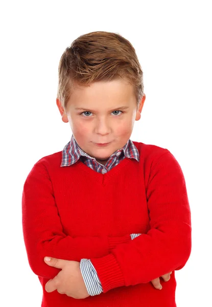 Blond child with red jersey — Stock Photo, Image