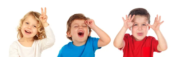 Niños Bromeando Riendo Aislados Sobre Fondo Blanco —  Fotos de Stock