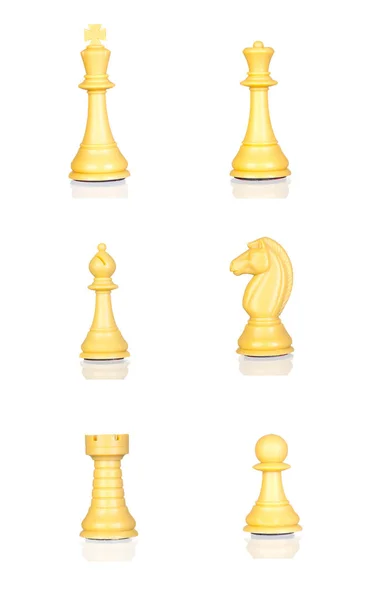 Sada Žlutých Šachové Figurky Izolovaných Bílém Pozadí — Stock fotografie