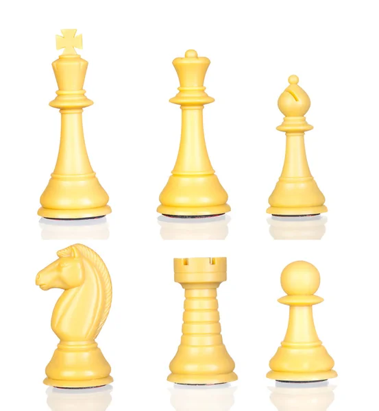 Set Yellow Chess Pieces Isolated White Background — Stock Photo, Image