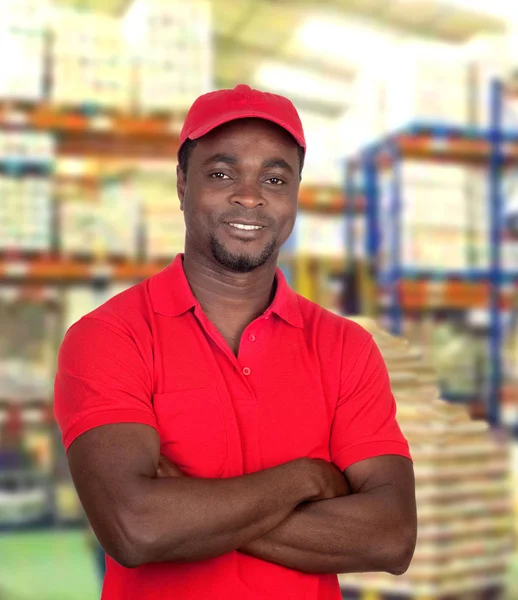 Knappe Afrikaanse Man Werkzaam Bij Logistics Warehouse — Stockfoto