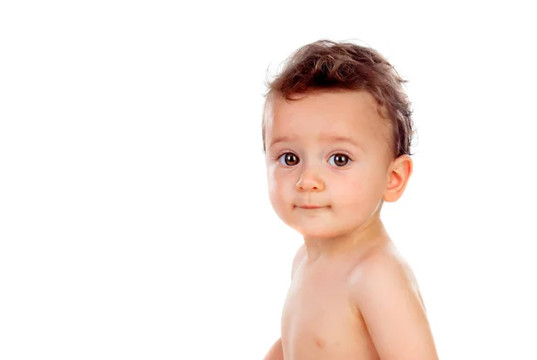 Mooie Baby Met Een Zachte Huid Geïsoleerd Een Witte Achtergrond — Stockfoto