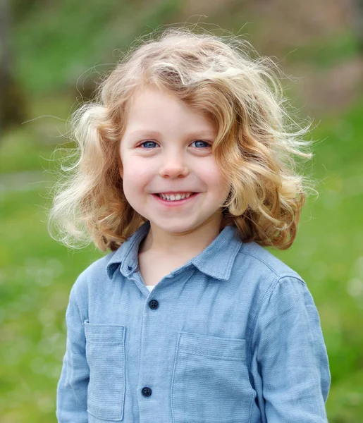 Adorable Small Blond Child Park — Stock Photo, Image
