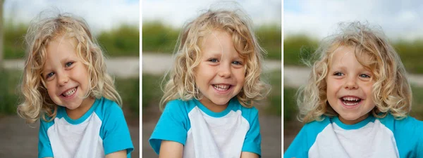 三张图像的序列与一个快乐的孩子在公园里 — 图库照片