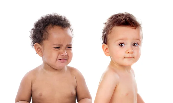 Couple Bébés Différents Isolés Sur Fond Blanc — Photo