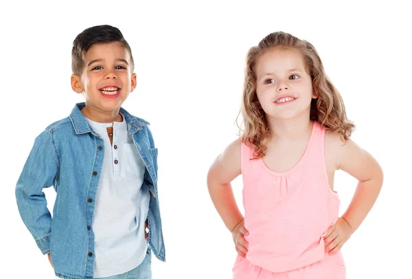 Dos Hermanos Muy Parecidos Aislados Sobre Fondo Blanco —  Fotos de Stock