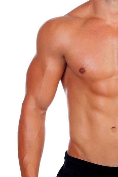 Attractive Male Body Showing His Muscles Isolated White Background — Stock Photo, Image