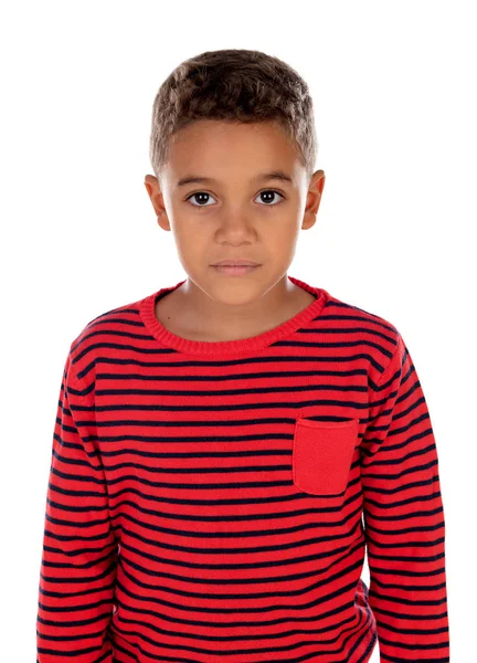 美丽的拉丁语孩子与红色条纹衬衫查出在白色背景 — 图库照片