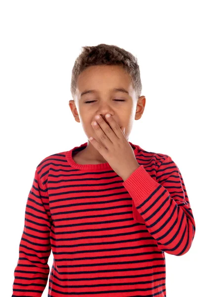 Small Boy Covering His Mouth Isolated White Background — Stock Photo, Image