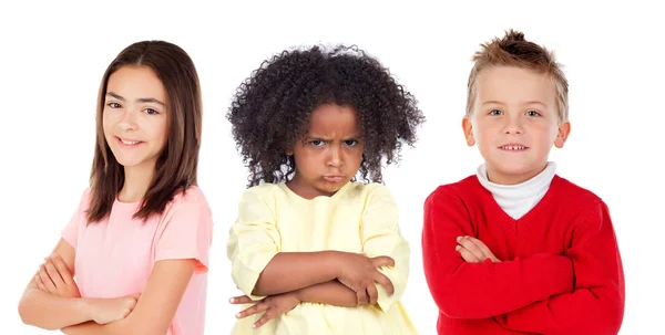 Veel Boze Kinderen Geïsoleerd Een Witte Achtergrond — Stockfoto