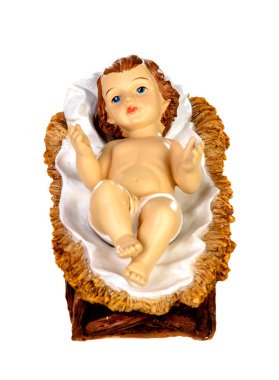 Bebek Jesus beyaz bir arka plan üzerinde izole Christmas rustik
