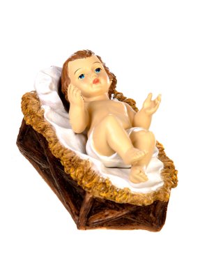 Bebek Jesus beyaz bir arka plan üzerinde izole Christmas rustik