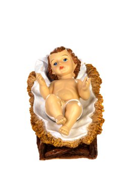 Bebek Jesus beyaz bir arka plan üzerinde izole Christmas rustik