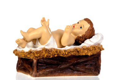 Bebek Jesus beyaz bir arka plan üzerinde izole Christmas rustik