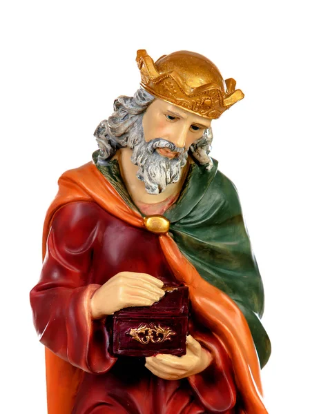 Melchor Uno Dei Tre Saggi Figura Ceramica Isolata Sfondo Bianco — Foto Stock