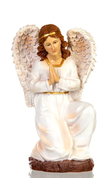 Keramický Obrázek Anděla Betlém Izolovaných Bílém Pozadí — Stock fotografie