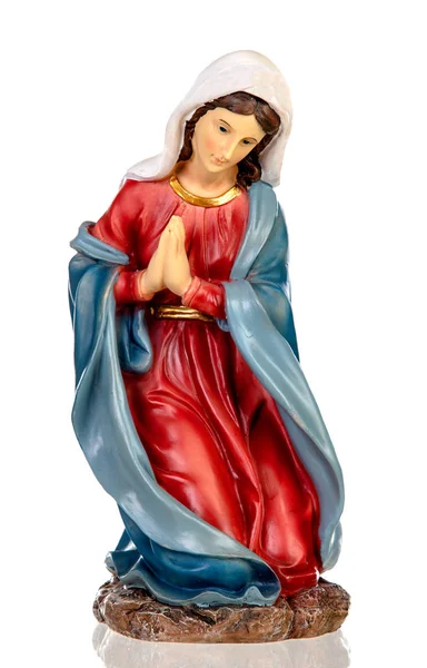 Keramická Postava Panny Marie Izolované Bílém Pozadí — Stock fotografie