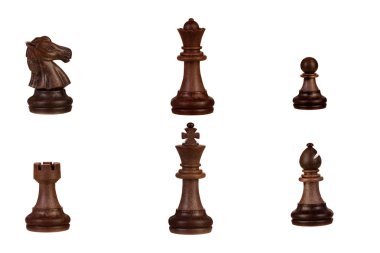 Beyaz bir arka plan üzerinde izole kahverengi ahşap satranç taşları