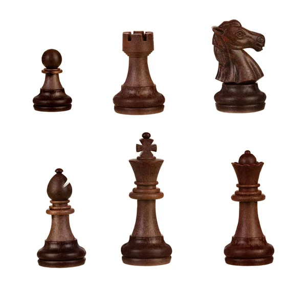 Wooden Brown Chess Pieces Isolated White Background — Stock Photo, Image