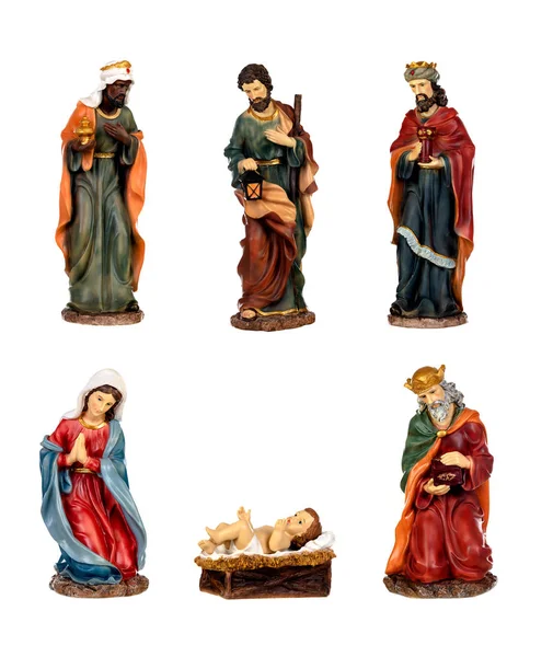 在白色背景查出的陶瓷数字为耶稣诞生场面 — 图库照片