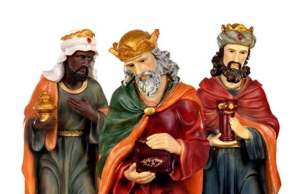 Los Tres Sabios Niño Jesús Figuras Cerámicas Aisladas Sobre Fondo —  Fotos de Stock