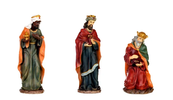 Los Tres Sabios Niño Jesús Figuras Cerámicas Aisladas Sobre Fondo — Foto de Stock