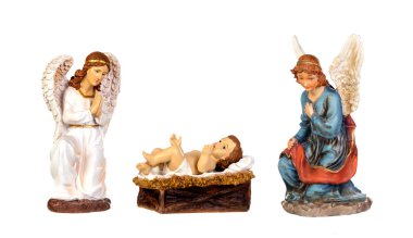 Beyaz bir arka plan üzerinde izole doğuş sahnesi