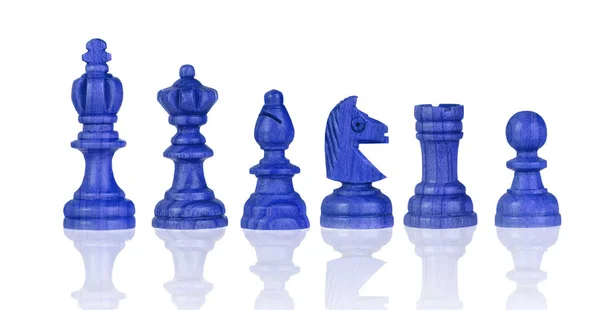 Modrá Šachové Figury Izolovaných Bílém Pozadí — Stock fotografie