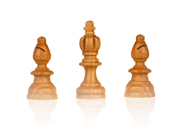 Two Bishops Next King Chess Pieces Isolated White Background — Stock Photo, Image
