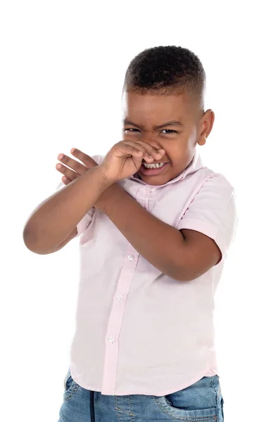 Boze Latijnse Kind Geïsoleerd Een Witte Achtergrond — Stockfoto