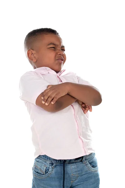 Boze Latijnse Kind Geïsoleerd Een Witte Achtergrond — Stockfoto