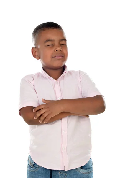 Latin Child His Eyes Closed Imagining Something Isolated White Background — Stock Photo, Image