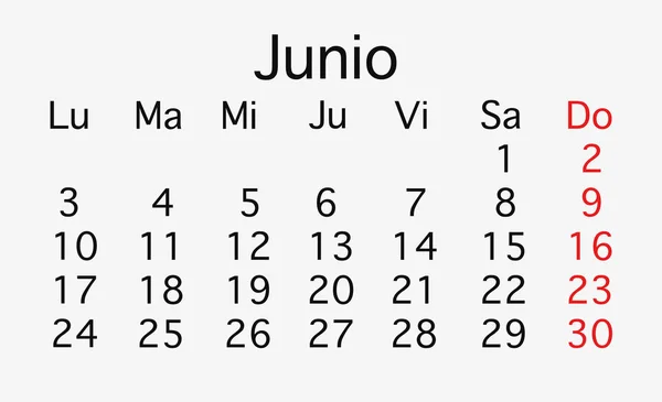 Junho 2019 Calendário Planeamento Vetor Cores Preto Vermelho — Fotografia de Stock